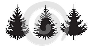 A set of black Christmas Trees. Winter season design elements and simply pictogram collection. Isolated vector Illustration