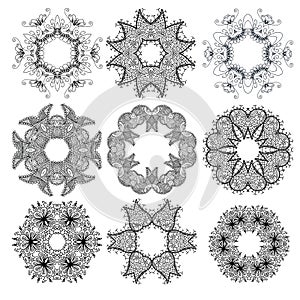 Set of black circle ornament patterns