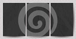 Set of black clean crumpled papers