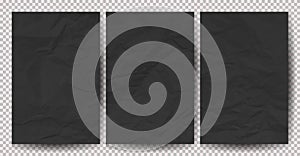 Set of black clean crumpled papers