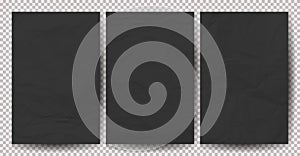 Set of black clean crumpled papers