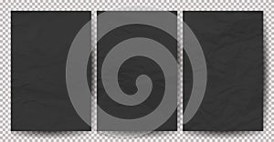 Set of black clean crumpled papers