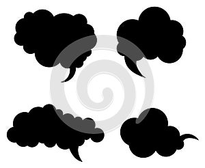 Black cloud speech bubbles set