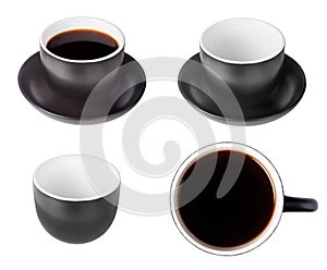 Set of black coffee espresso cups