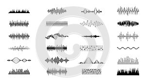 Set Black Collection Abstract Elements Audio Waves Voice Sound Music Shapes Vector Design