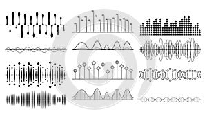 Set Black Collection Abstract Elements Audio Waves Voice Sound Music Shapes Vector Design