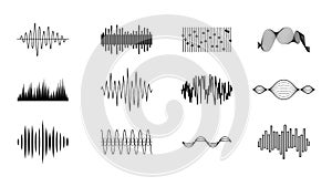 Set Black Collection Abstract Elements Audio Waves Voice Sound Music Shapes Vector Design
