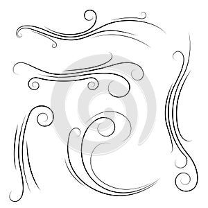 Set Black Collection Simple Line Winds Gust Squall Curl Doodle Outline Nature Element Vector Design Sketch Isolated Illustra