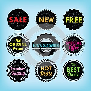 Set of black and colorful labels, badges and stickers