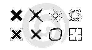Set of black cross and square shape icons vector illustration for design use