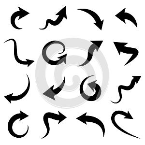 Set of black curved arrows isolated on white background photo