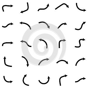 Set of black curved arrows isolated on white background photo