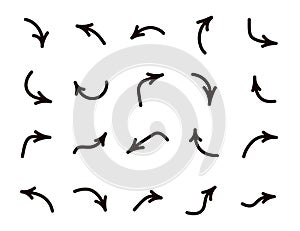 Set of black curved arrows isolated on white background photo