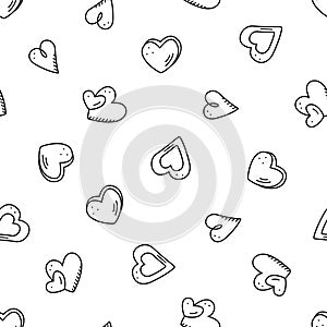 A set of black different hearts, seamless pattern, vector illustration, Valentine`s Day or wedding concept