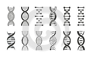 Set of black DNA helix symbols on white background.