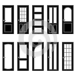 Set of black door icons, vector illustration
