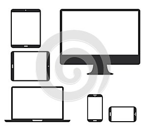 Set of black electronic device silhouette icons. V