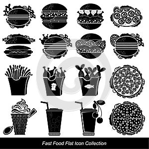 Set of black fast food icon food and drink