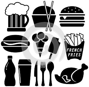 Set black fast food objects
