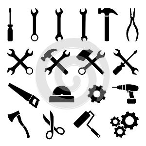 Set of black flat icons - tools, technology and work