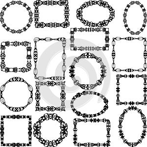 Set of black frames with ornaments and swirls