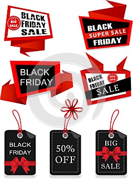 Set of Black Friday Big Sale Origami Labels, Banners, Stickers,