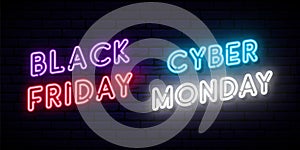 Set of Black Friday and Cyber Monday neon designs.