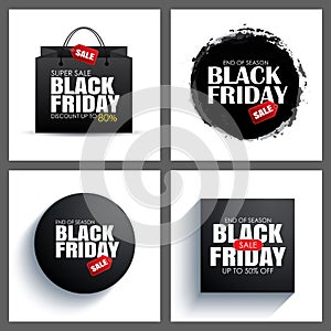 Set of black friday sale abstract banner with white text on object and symbol. Use for discount, shopping, promotion, advertising