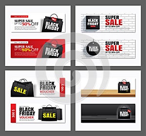 Set of black friday sale shopping bag cover and web banner design template. Use for poster, flyer, discount, shopping, promotion,