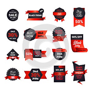 Set black friday stickers or discount banners holiday shopping concept big sale labels collection advertising campaign