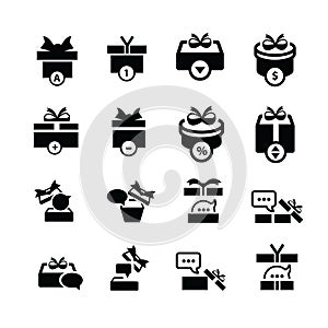 Set black gift and bubble talk icons