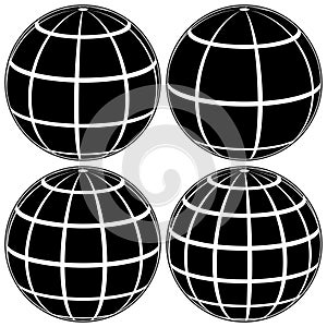 set black globe 3D model of the Earth or of the planet, model of the celestial sphere with coordinate grid, vector field