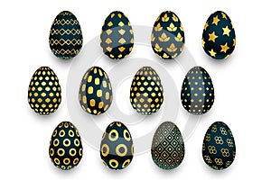 Set of black and golden pattern easter eggs