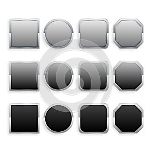 Set of black and gray metal frame buttons