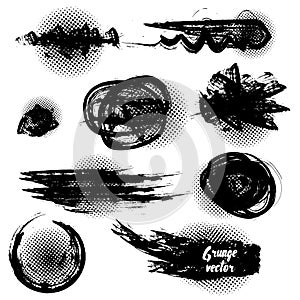 Set of black grunge brushes and design elements. Vector