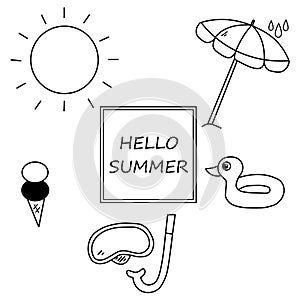 Set of black hello summer icons. Vector illustration eps 10