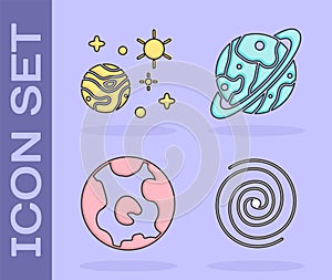 Set Black hole, Space and planet, Earth globe and Planet Saturn icon. Vector