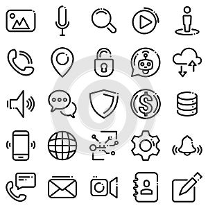 Set of black icon isolated against white background. Social and communicative icons
