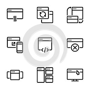 Set of black icon isolated on white background, on theme Browser