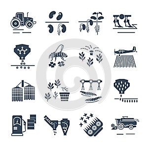 Set of black icons agriculture, farming production