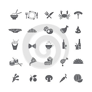 Set of black icons with food.
