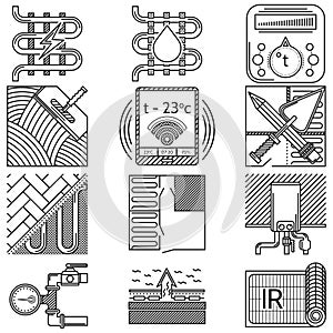 Sada skladajúca sa z čierny ikony vykurované poschodie 