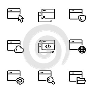 Set of black icon isolated on white background, on theme Browser