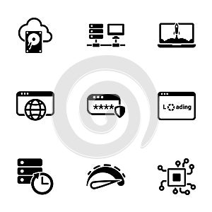 Set of black icon isolated on white background, on theme Computer and network