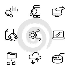 Set of black icon isolated on white background, on theme Sorting and analyzing data