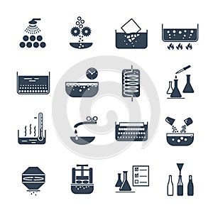 Set of black icons manufacture of beverages production