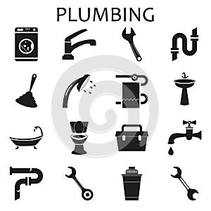 Set black icons of plumbing