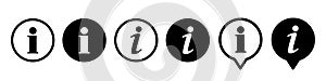 Set black information icons. Info button. Black bubbles pointers information info signs â€“ vector