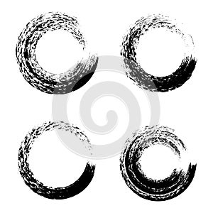 Set of black ink round brush stroke on white background. Vector illustration