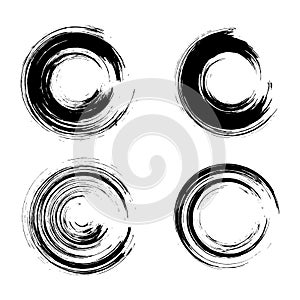 Set of Black ink round brush stroke on white background. Vector of grunge circle stains